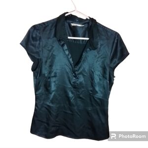 SMART SET WOMENS LARGE SHINY GREEN BLOUSE